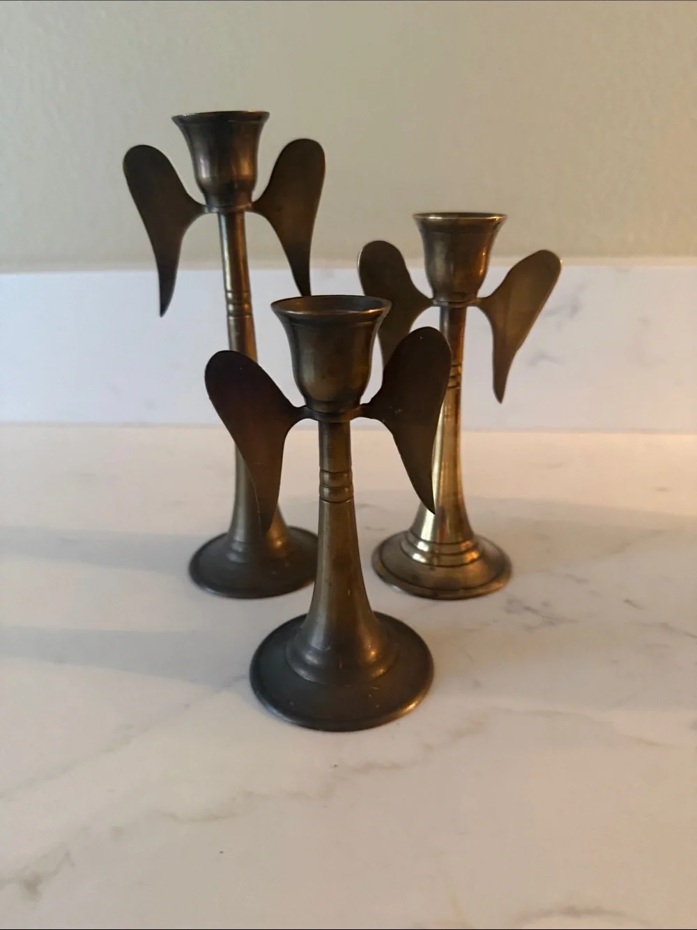 Vintage Brass Angel Wing Candle Holders Set of 3
